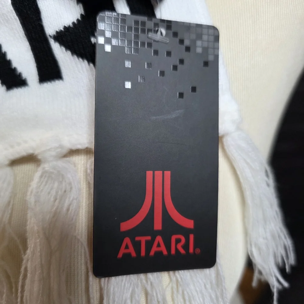 Atari Knit Scarf White with Logo & Stripes NWT
